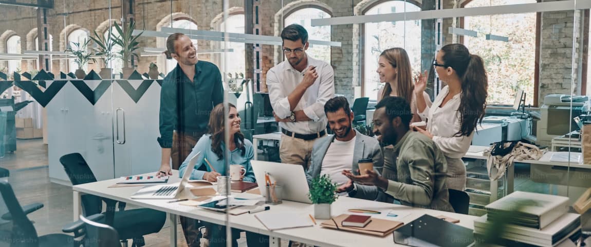 people collaborating in an office space.