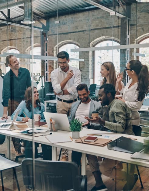 people working together in a collaborative workspace.